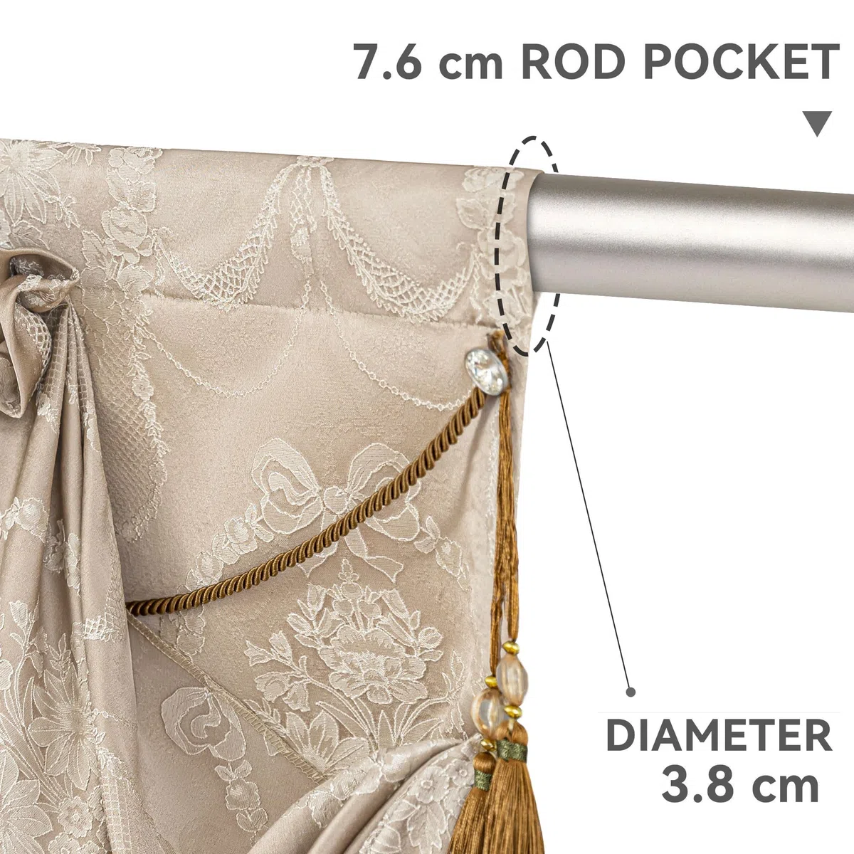 Mantovana a Cascata per Finestre, Mantovana Damascata con Nappe, Tenda Corta Jacquard per Camera da Letto Soggiorno Cucina 1 Pezzo (Larghezza 100cm, Sabbia)