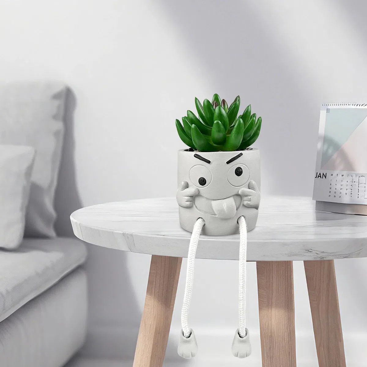 Creative Piante Finte Decorazione da Interno, Piante Artificiali con Gamba Appesa, Piantine Finte Decorative con Cemento Vasetto Emozionale per Casa, Ufficio, Scrivania, Soggiorno e Mensole