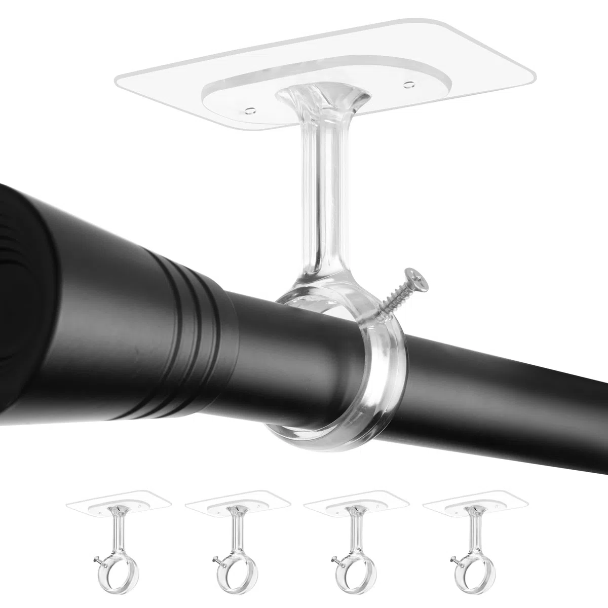Staffa da Soffitto Estensibile per Tende, Barre per Tende da 32 mm, Montaggio Senza Fori con Viti, Ideale anche per Aste Doccia, Tendaggi per Porte e Armadi (4 pezzi, Trasparente)