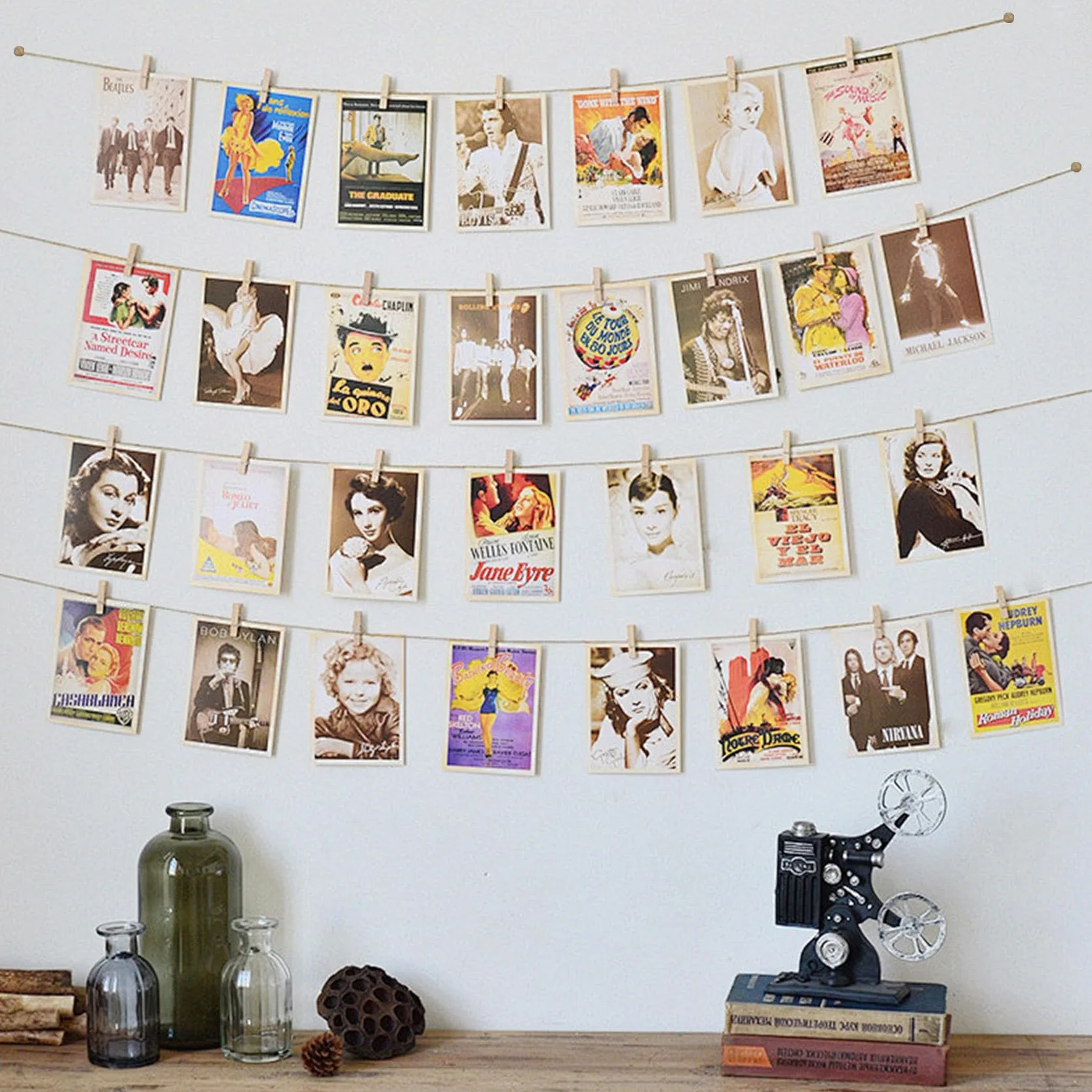 Espositore da appendere con 50 clip per foto, display murale per decorazioni immagini di Stra Stra, clip portafoto per appendere opere d'arte per bambini