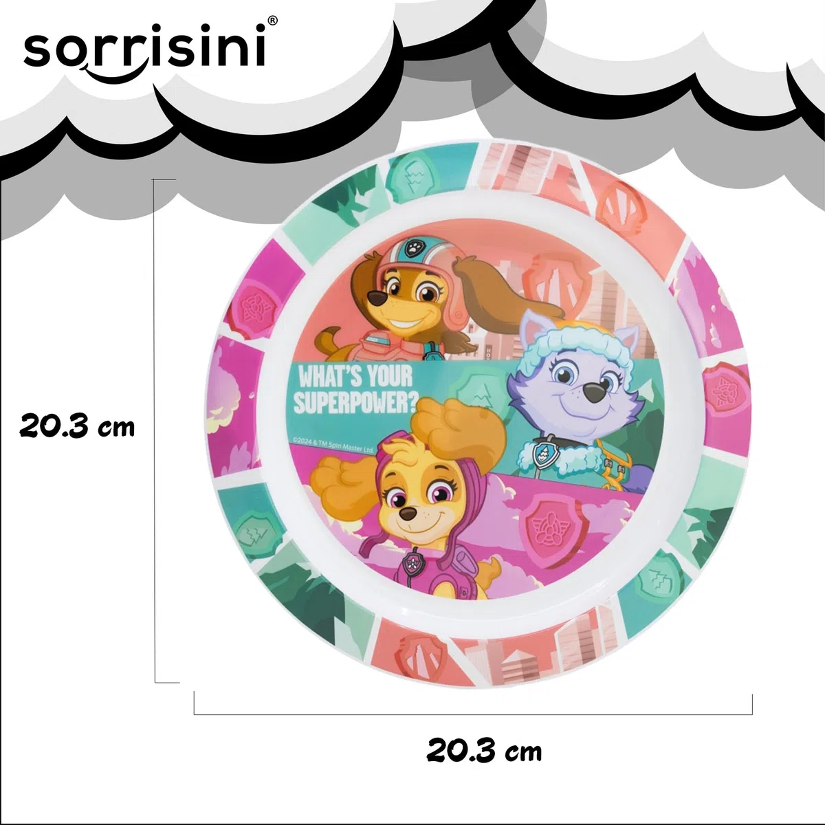 Set Stoviglie riutilizzabili Paw Patrol, Piatti Bambini per asilo scoula con piatto, ciotola, bicchiere, Set piatti in plastica dura adatta per microonde, Skye