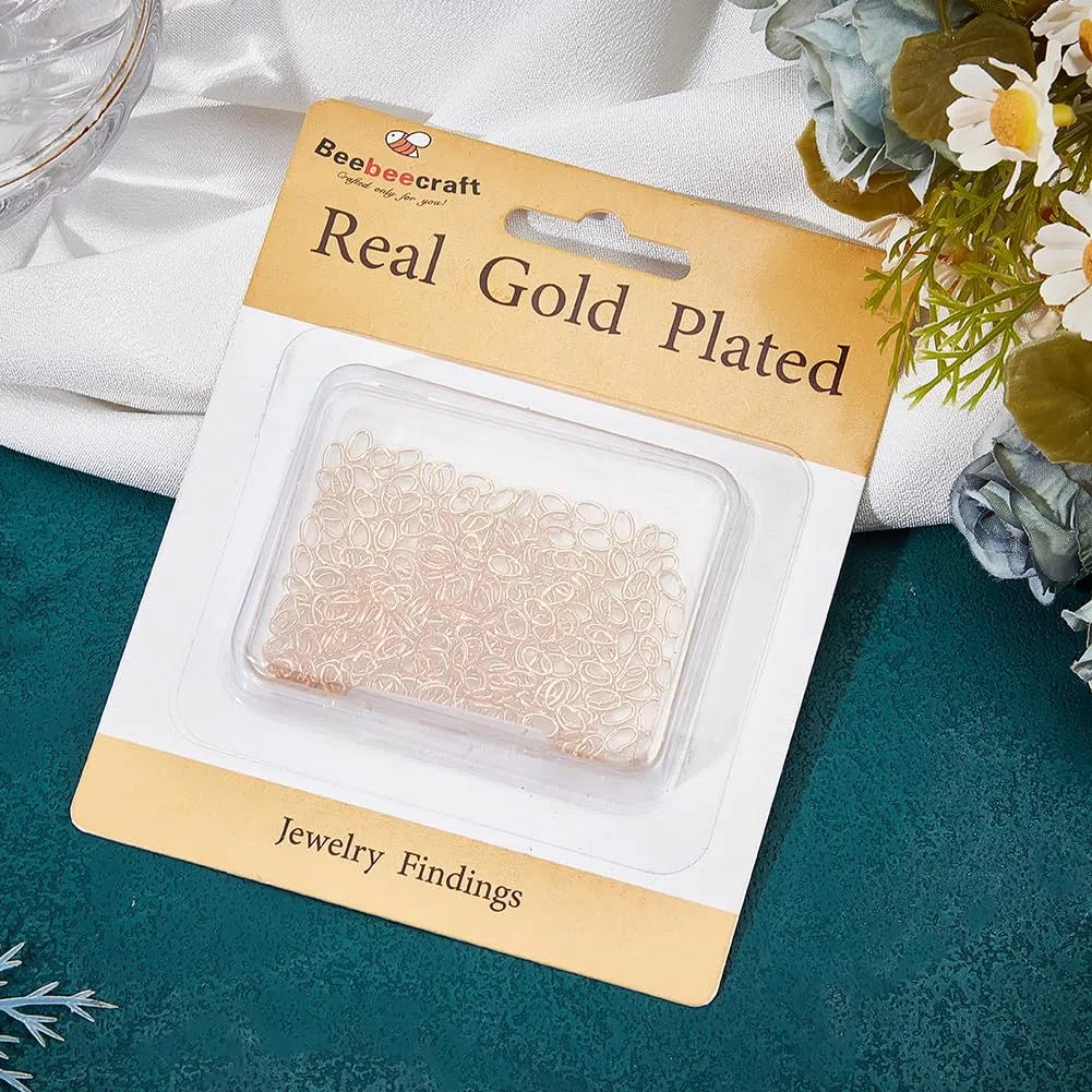 Beebeecraft 1 Scatola 300 Pezzi Anelli di Salto Aperti Placcati Oro 18K Anelli di Collegamento Ovali Connettori Collegamenti di Gioielli per Creazione di Gioielli Fai Da Te