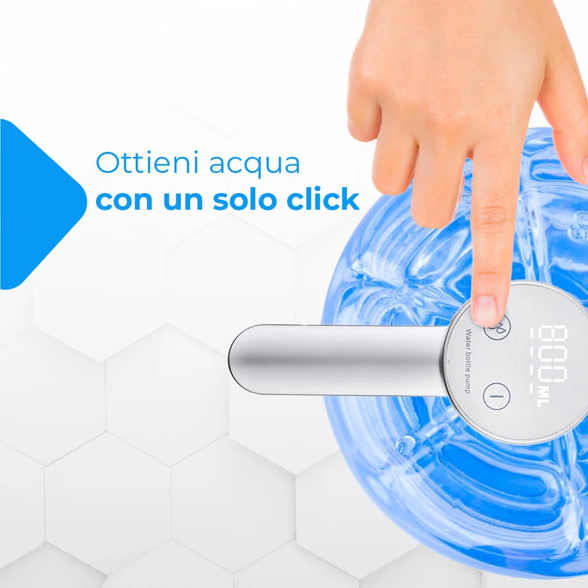 NK Distributore d'acqua con display a LED - Automatico, 4 volumi di erogazione 200/600/800ml/continua, 1200mAh, Touch Control, bottiglie e caraffe da 1,5L, 5,7L, 10L, 11,3L, 15L, 18,9L - Colore bianco