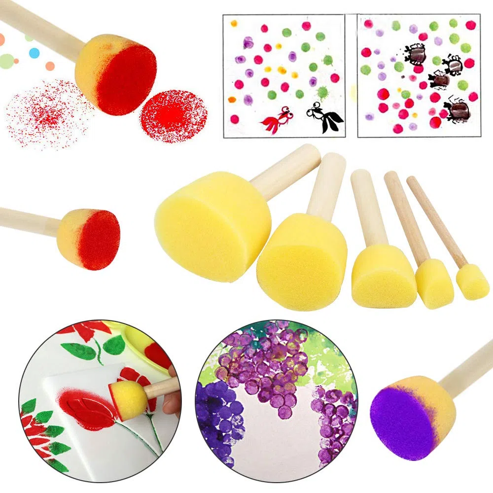 20 Pezzi Rotondi Spugne Pennelli, Bambini Spugne per Dipingere per Accessori per Strumenti di Pittura Graffiti, 5 Dimensioni