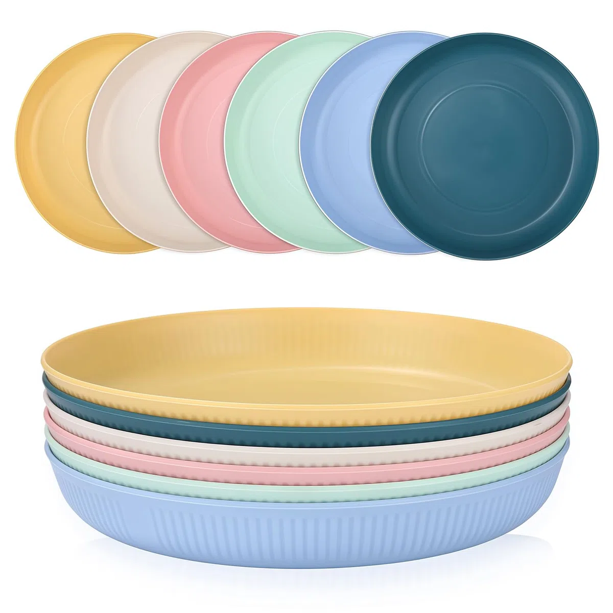 6 Pezzi Piatti in Plastica da 22.5cm/9 inch, Infrangibili Piatti da Campeggio, Piatti Plastica Rigida Lavabili e Riutilizzabili per Insalata, Pasta, Casa, Microonde e Lavabili in Lavastoviglie