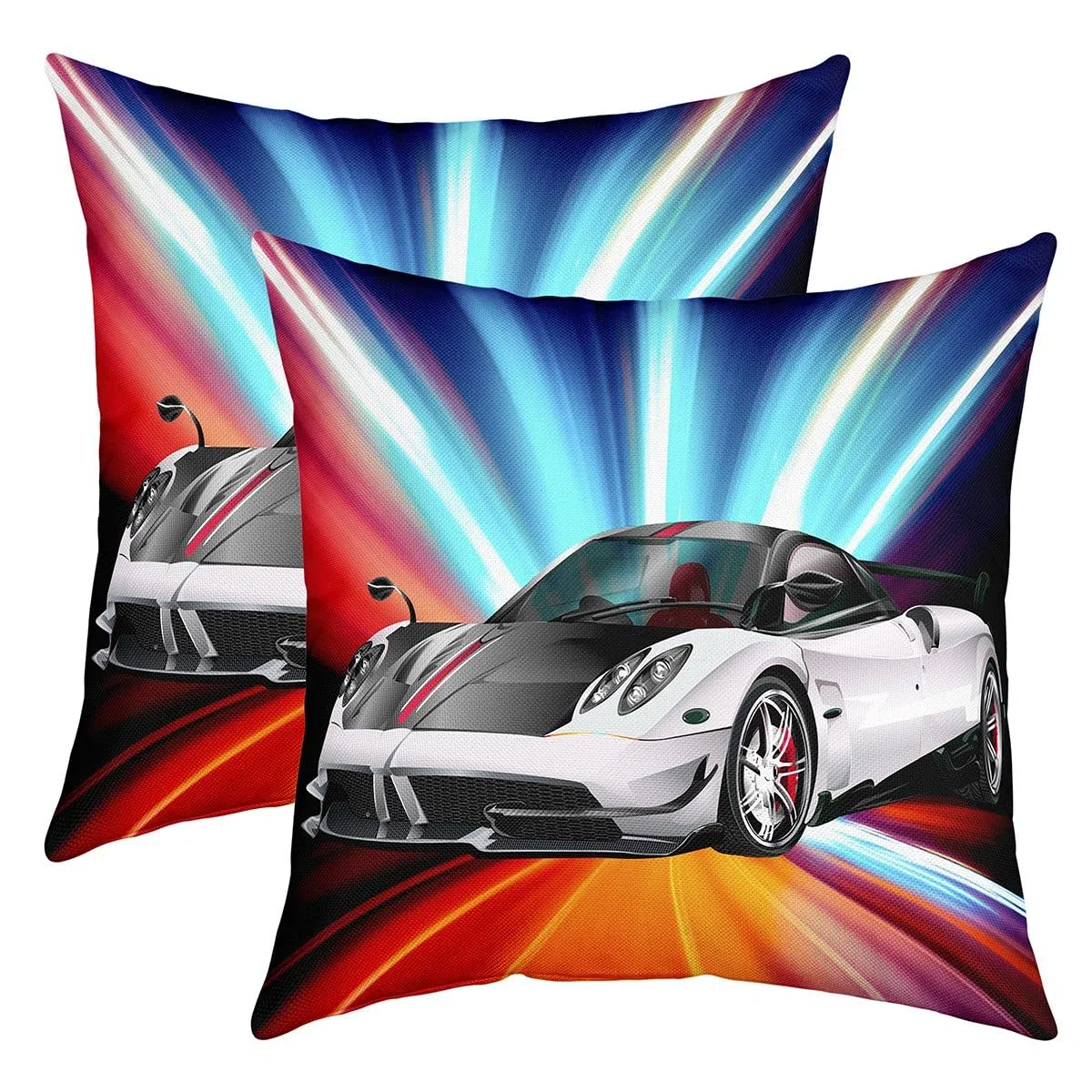 Loussiesd Set di 2 federe per cuscino quadrate a tema sport estremi, reversibili, auto da corsa sportiva, per bambini, competizioni sportive auto, decorazione per la casa, decorazione in stile