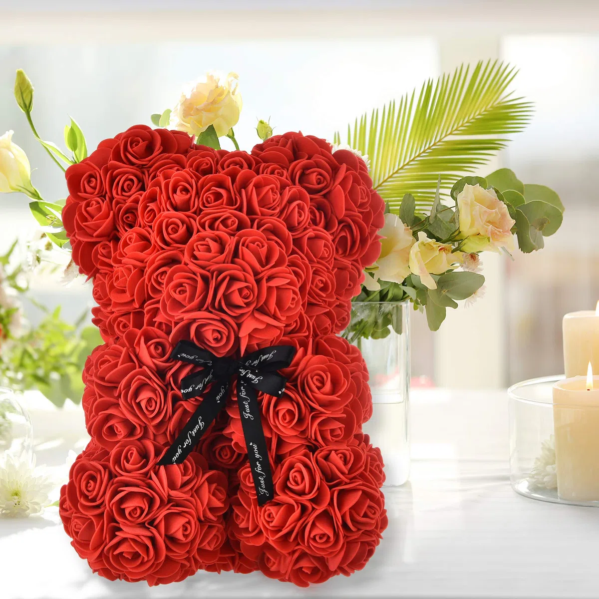 Orsacchiotto Rosa Regalo Fiori, Regali per Mamma, Sue Donne, Ragazze, Adolescenti, Madri di Compleanno, Anniversario, San Valentino - Orsi Rose con Scatola (Rosso)