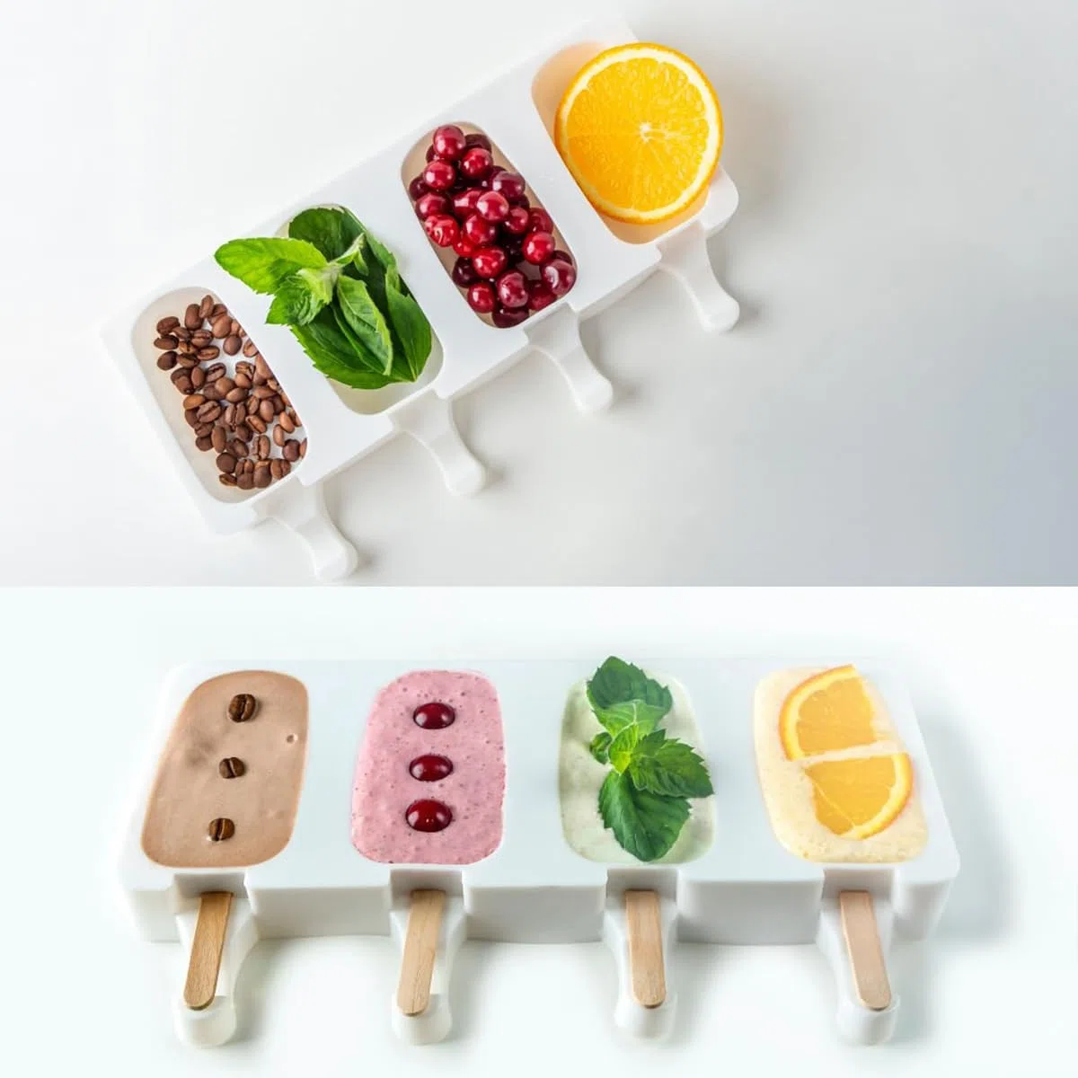 2Pcs Stampo in Silicone per Gelato,stampi per gelato con coperchio,4 Cavità Ghiaccioli Gelato Stampo Senza BPA, Stampi Gelato Stecco al Cioccolato congelato Fai da Te per Bambini Adulti