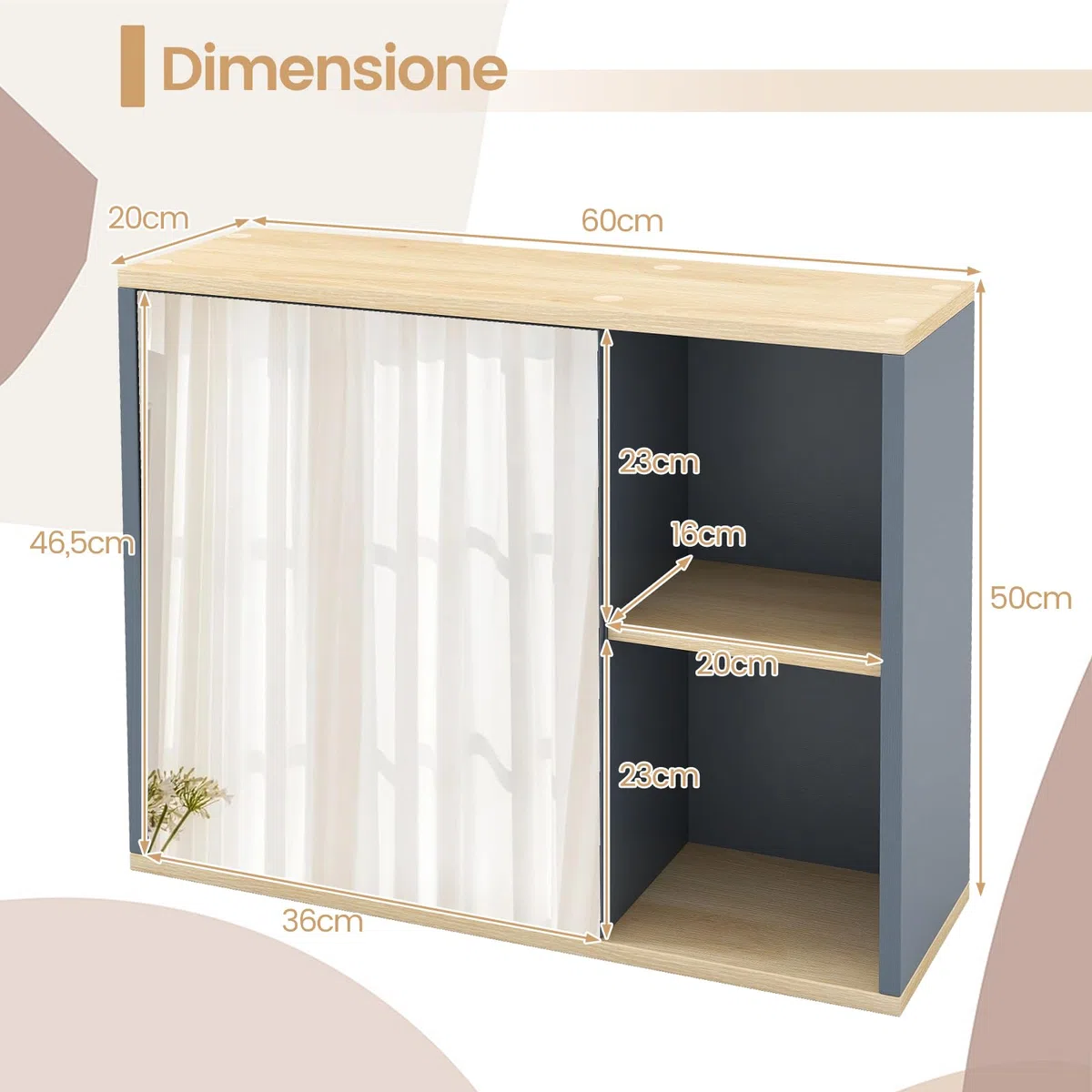 COSTWAY Armadietto Specchio Bagno, Specchiera Bagno da Parete con Porta Specchiata, Ripiano Regolabile e Scomparti Laterali Aperti, Specchio Contenitore Salvaspazio per Soggiorno 60 x 20 x 50 cm