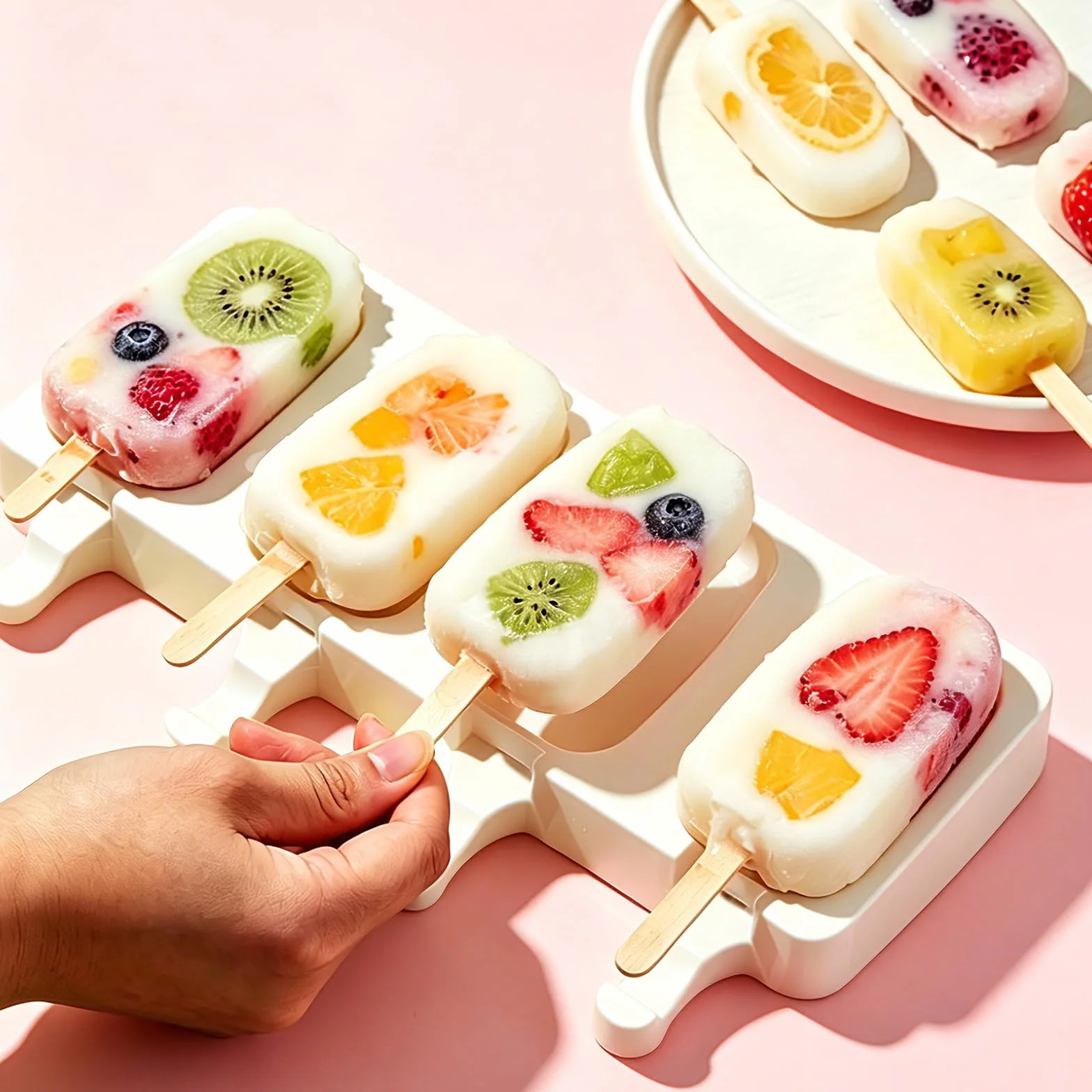 Set Stampi per Ghiaccioli, Stampini Gelato, Stampo Gelati senza BPA, con accessori (100 bastoncini + 100 sacchetti OPP + 100 laccetti di chiusura) (C)