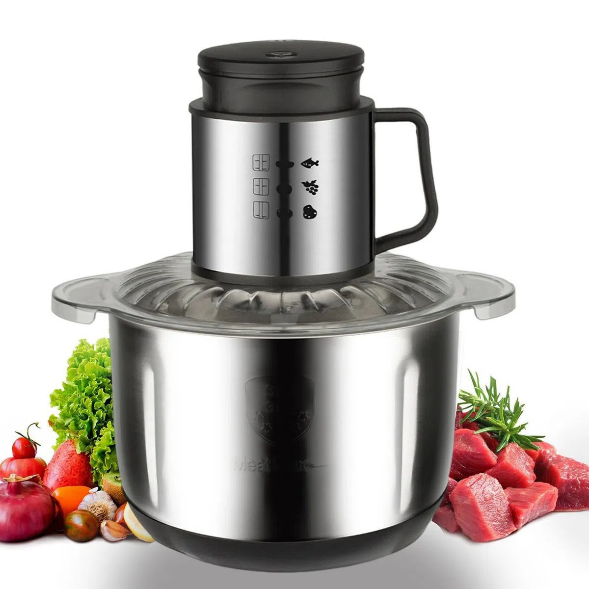 Tritatutto Elettrico 1000W, Robot da Cucina da 5L con 6 Lame in Acciaio Inox a Doppio Livello, 2 Velocità, Tritacarne da Cucina per Carne, Verdure, Frutta, Cipolla