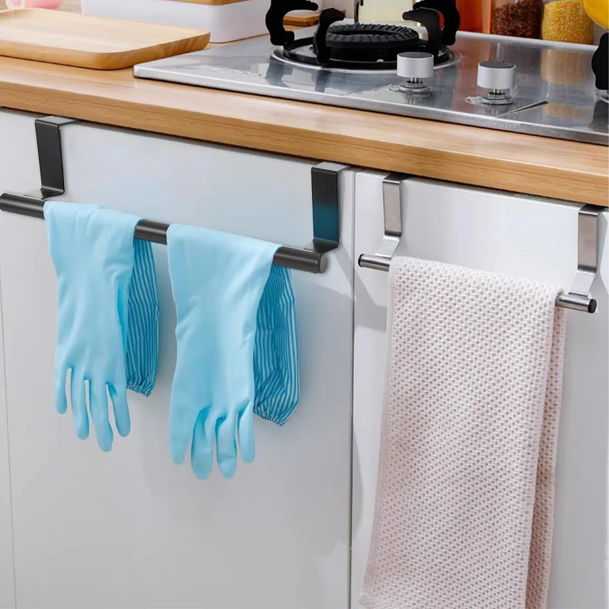 2 Pezzi 36cm Porta Strofinacci Cucina Senza Forare Sopra Porta Asciugamani da Appendere Appendi Strofinacci in Acciaio Inossidabile Portasciugamani per Cucina Bagno Porte (Nero)