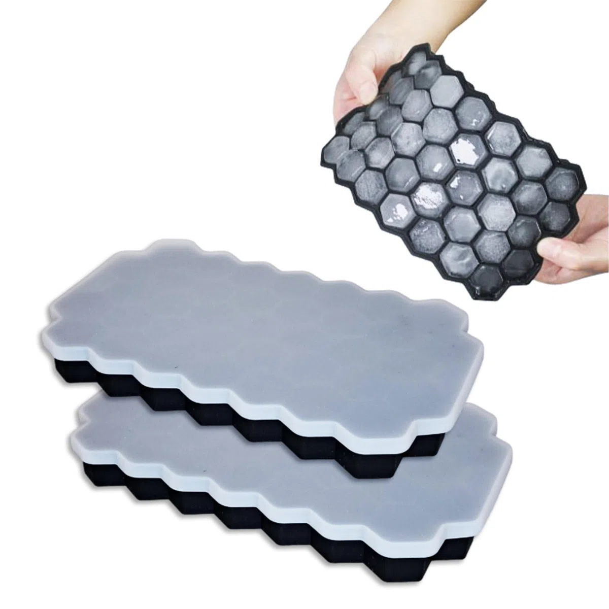 Set da 2 Porta Cubetti Ghiaccio Silicone Senza BPA, Stampi Ghiaccio Silicone Con Coperchio, Cubetti Ghiaccio Riutilizzabili Facili da Rimuovere, Ideali per Bevande, Cocktail e Cucina