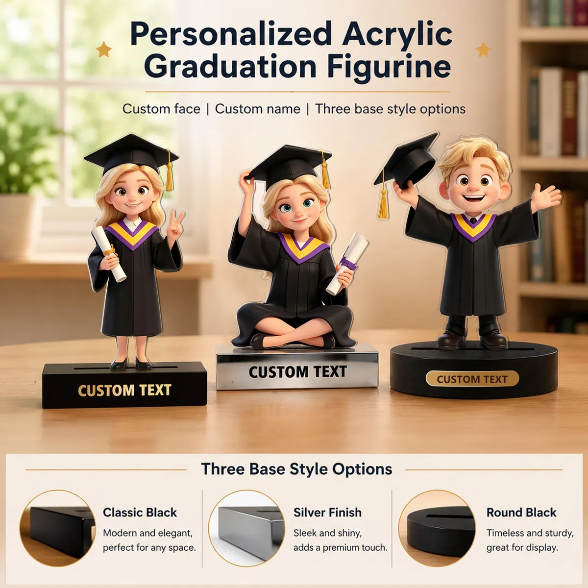 Statuetta Laurea Personalizzata con Foto, Regalo Laurea per Donna Uomo Bomboniere 2D Figurine Decorazioni Per La Laurea Feste, Regalo Maestra (Uomo)