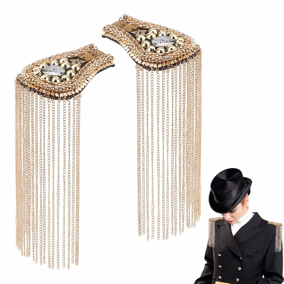 SUPERFINDINGS 2 Pezzi Spalline con Nappe alla Moda Distintivo per Spalle con Fiori Dorati Decorazione per Spalle con Spalline in Lega con Catene di Ferro per Giacche Frangia Punk in Metallo