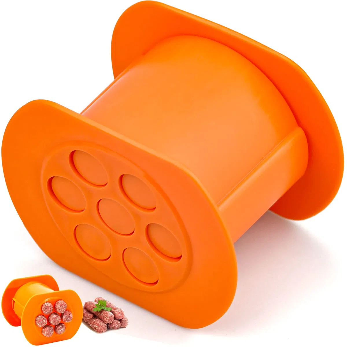 Cevapcici Press Maker, Stampo per Salsicce e Hot Dog, Macchina per Pressare Strisce di Carne a 7 fori, Non Appiccicosa, Macchina Manuale per Fare Salsicce Fai da Te (Arancione)