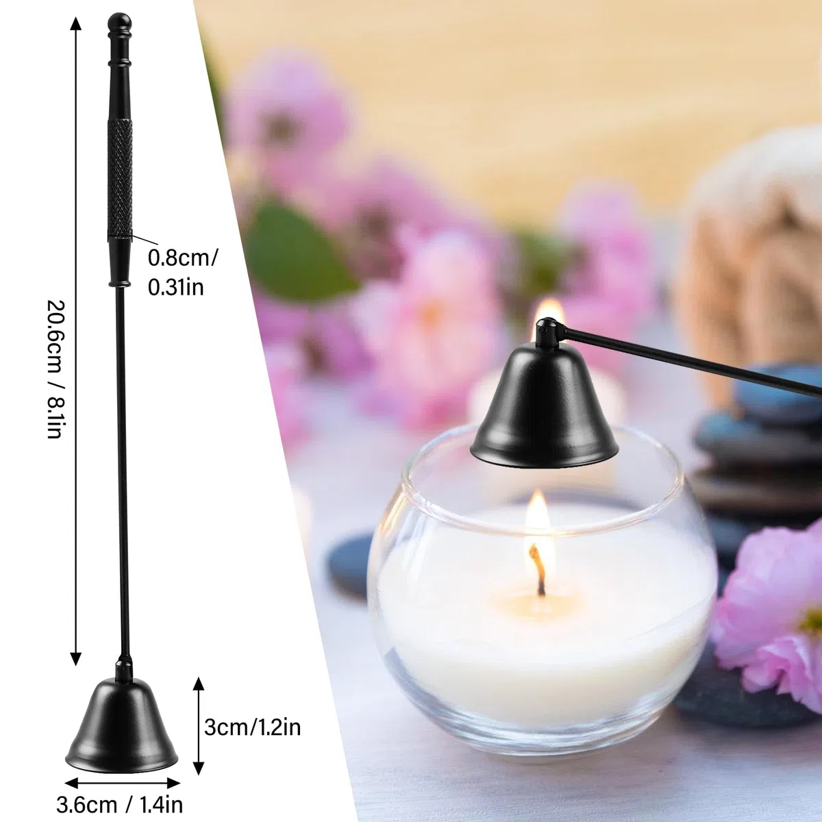BORDEAG 3 Pezzi Spegni Candela Spegnicandela in Acciaio Inossidabile Candle Snuffer con Manico Lungo, Spegnifiamma per Candele Campana per Candele Regali di Natale Decorazione