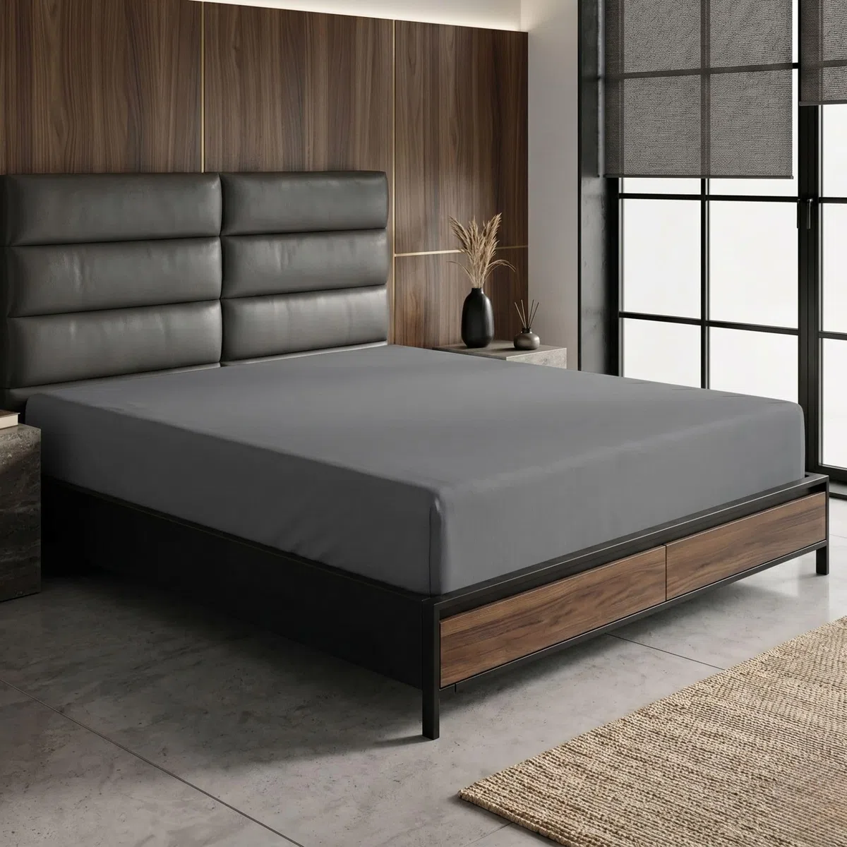MAXIME MAISON - Lenzuolo con Angoli Matrimoniale 180x200+40 Tessuto 100% Cotone, Lenzuola Matrimoniali Cotone in Traspirante ed Naturalmente Anallergico Realizzate in Italia (Grigio Scuro)