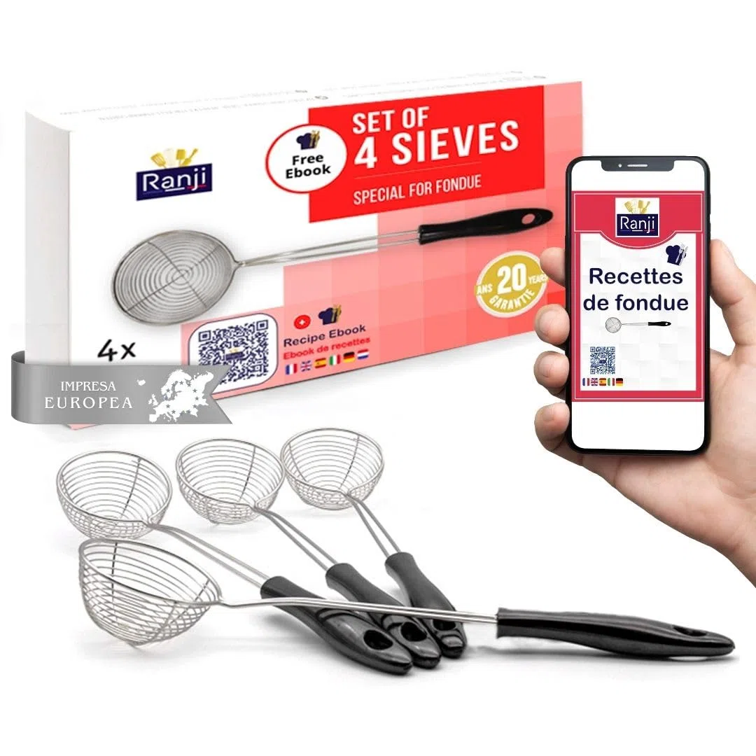 Ranji®, Set di colini per fonduta, in Acciaio Inossidabile, Facili da Pulire, Perfetti per Le Serate con fonduta! (4 colini)