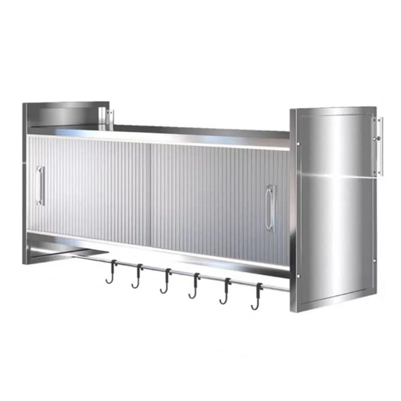Armadietto da cucina in acciaio inossidabile, organizer di grande capacità con ante scorrevoli in acrilico, design a parete e asta per appenderlo, funzionale 119,4 x 32 x 45,7 cm, salvaspazio