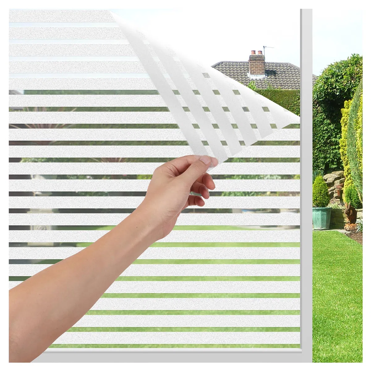 LEMON CLOUD Pellicola Privacy per Finestre Autoadesiva Senza Colla Static Cling Stripe Pellicola Decorativa Smerigliata per Finestre Glass Film Anti UV 44,5x200cm Motivo a Strisce