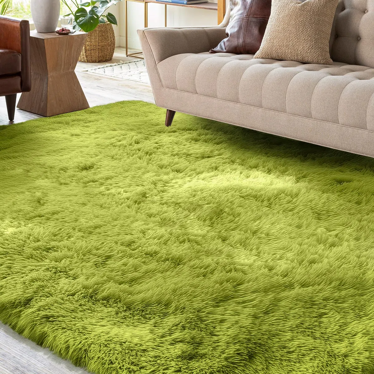 XSIVOD Tappeto Salotto 160x230 Tappeto Camera da Letto Moderno e Morbido per Soggiorno a Pelo Alte Lavabile Fluffy Uni Effetto Pelliccia Senza Tempo Elegante Antiscivolo Facile da Pulire, Verde