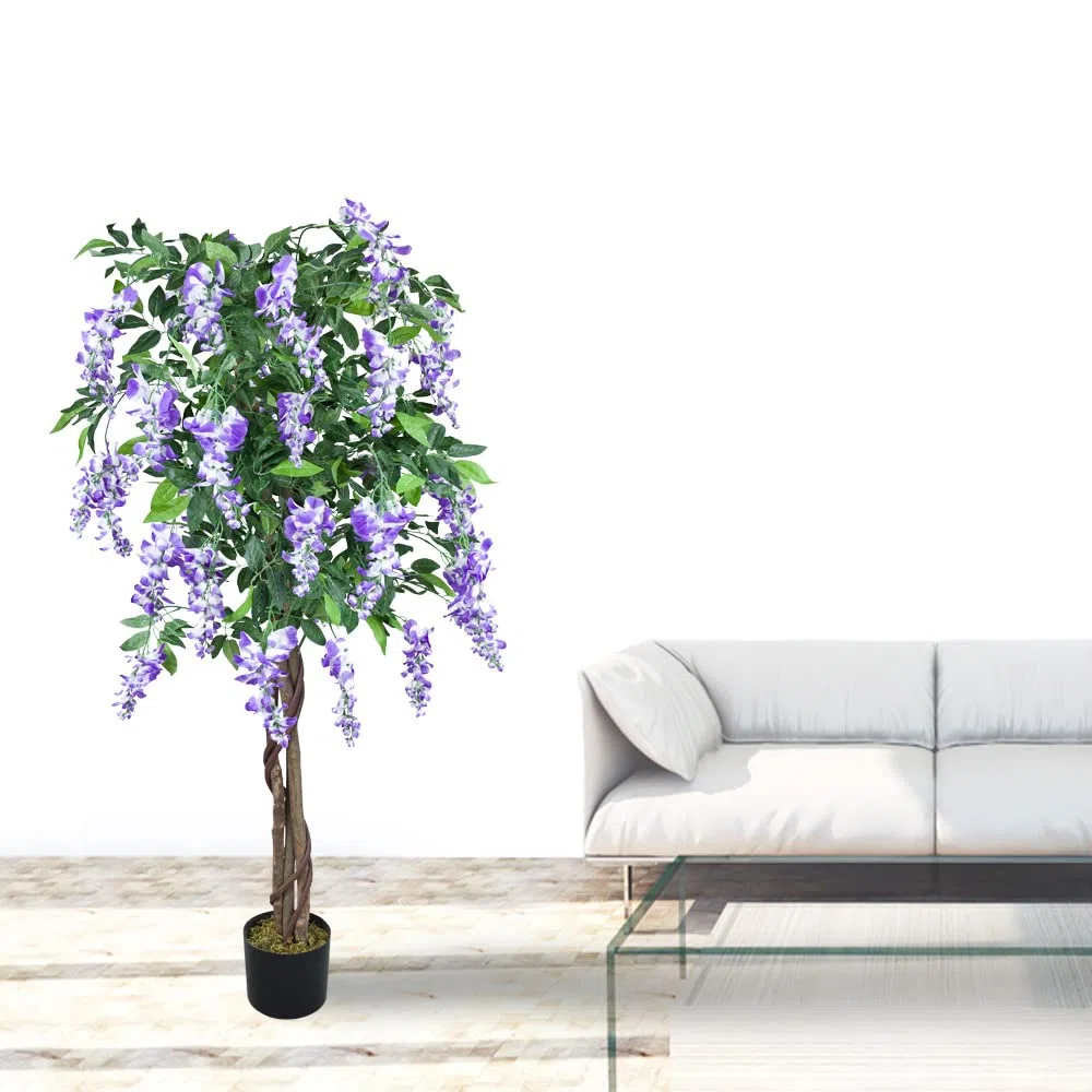 Decovego Wisteria Glicine Pianta Albero Artificiale con Legno Naturale 160cm