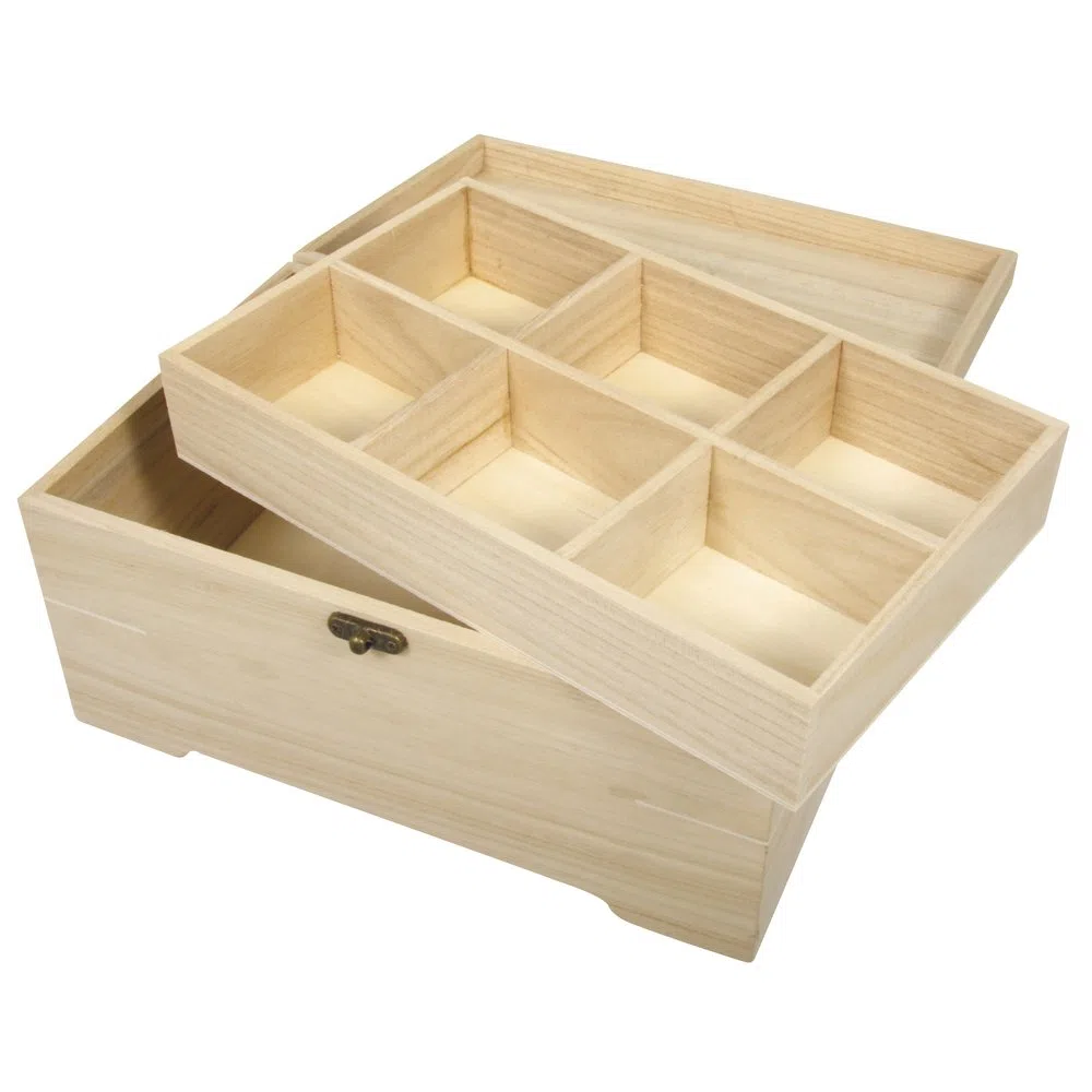 Rayher Legno scrignetto con inserto, 2 parti, 28 x 18 x 13,5 cm, 6 scomparti, 62196000