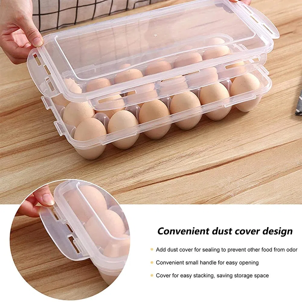2 Pezzi Contenitore per Uova, Vassoio per uova, Portaoggetti per Uova, Scatola Porta Uova, Custodia in plastica per uova, con Coperchio, 18 Griglie, per Conservare Le Uova (Trasparente)