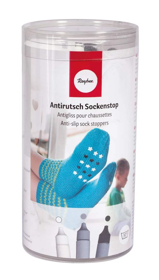 Rayher 38847000 Gommini Antiscivolo, Calzini, Set Fai da Te, Colori Nero, Bianco E Grigio, Stencil E Spatola Inclusi.