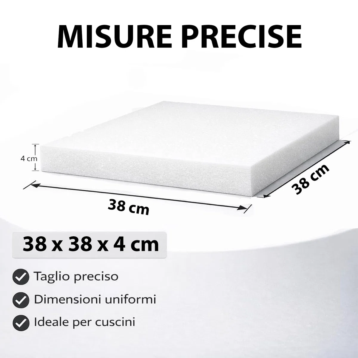 HAND Gommapiuma 38x38 cm Spessore 4 cm – Set 4 Imbottiture per Cuscini Sedie, Made in Italy – Spugna Poliuretano per Imbottitura Cuscini Cucina