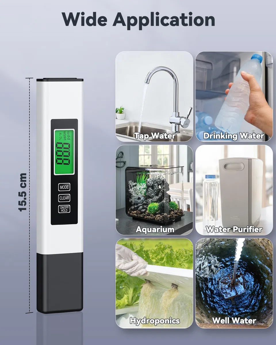Pawfly 3 in 1 TDS Tester digitale dell'acqua, misuratore temperatura TDS EC (℃/℉), misuratore test dell'acqua rapido preciso, tester della qualità dell'acqua 0 a 9999 ppm, acquario piscina potabile