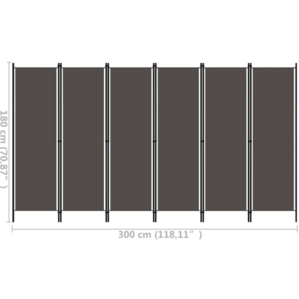 vidaXL Paravento a 6 Pannelli Divisorio Separè Pannello Byobu Pieghevole Schermo Separatore Ambienti Interni Protezione Privacy Antracite 300x180 cm