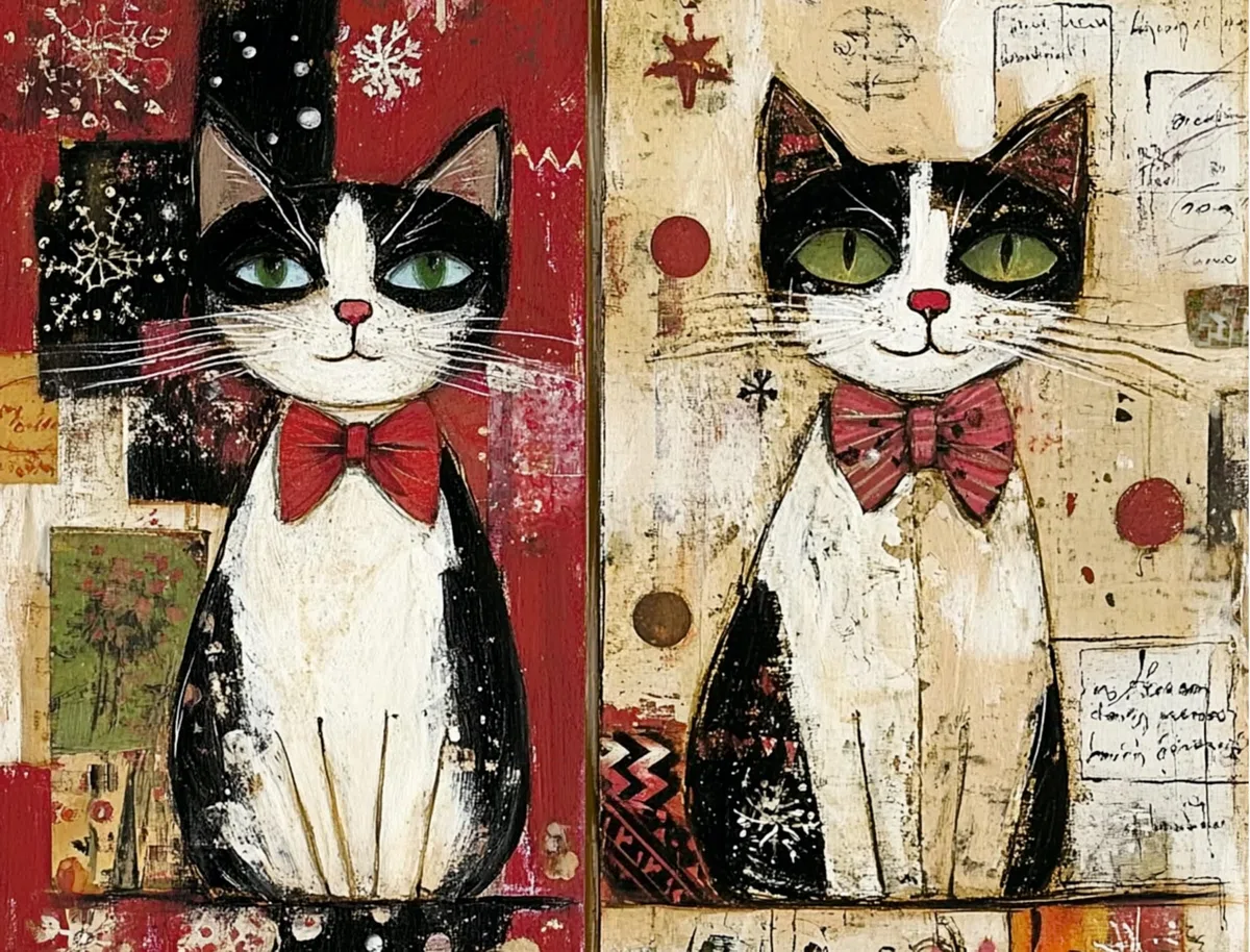 Carta di riso per decoupage con gatti natalizi, 21 x 26,5 cm, 6 fogli | 6 disegni unici | Design natalizio versatile per progetti artistici e artigianali CRAFT KREATIVELY