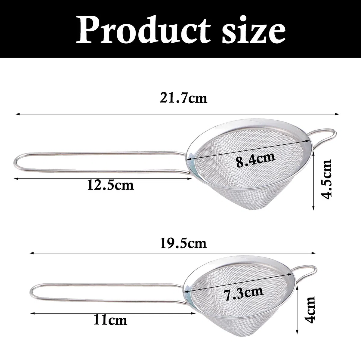 2 Pezzi Cocktail Fine Mesh Conico 7,3cm y 8,4cm Setaccio in Acciaio Inox Colino per alimenti Colino in Acciaio Inox Conico a maglia fine