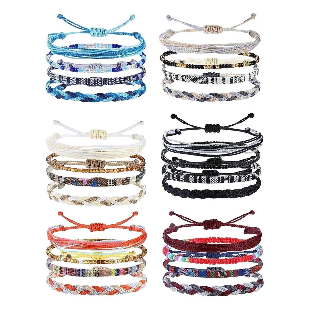 24 bracciali dell'amicizia, regolabili, realizzati a mano, in tessuto, stile boho, per uomo e donna