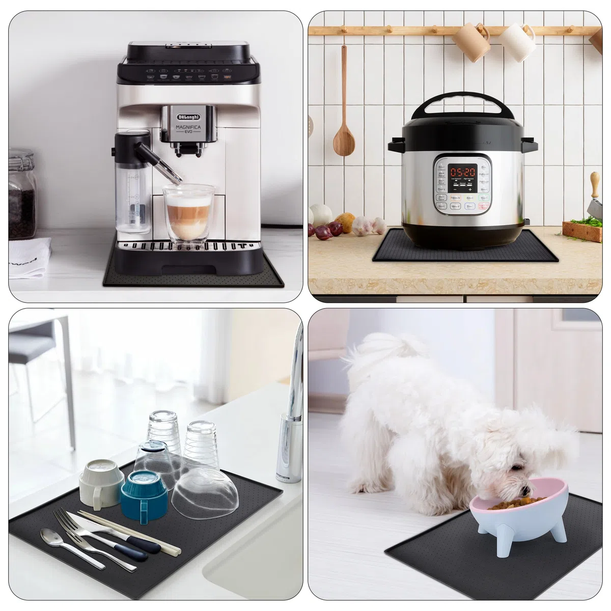 Tappetino per Macchina da Caffè Base de Silicone per Macchine da Caffè 48 * 30cm Tappetino a Prova di Perdite per Cucina Nero (KFJD01_BK)