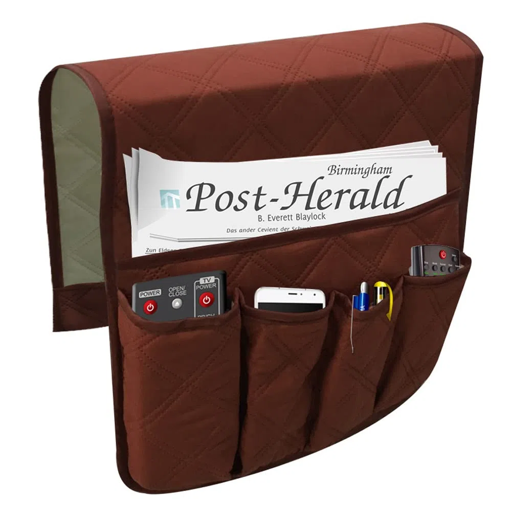 Organizer da appendere per bracciolo del divano, poltrona, con 5 tasche, antiscivolo, utilizzabile su entrambi i lati, per tablet, telefono, occhiali, libri, riviste, telecomando TV