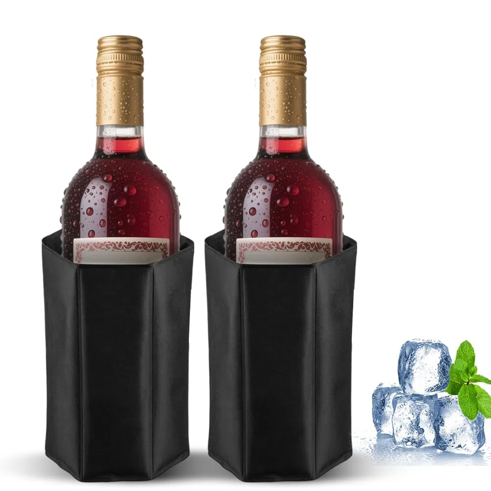 2 manicotti refrigeranti per vino, in nylon, a lunga durata, impermeabili, per vino, spumante, champagne e bevande, colore nero