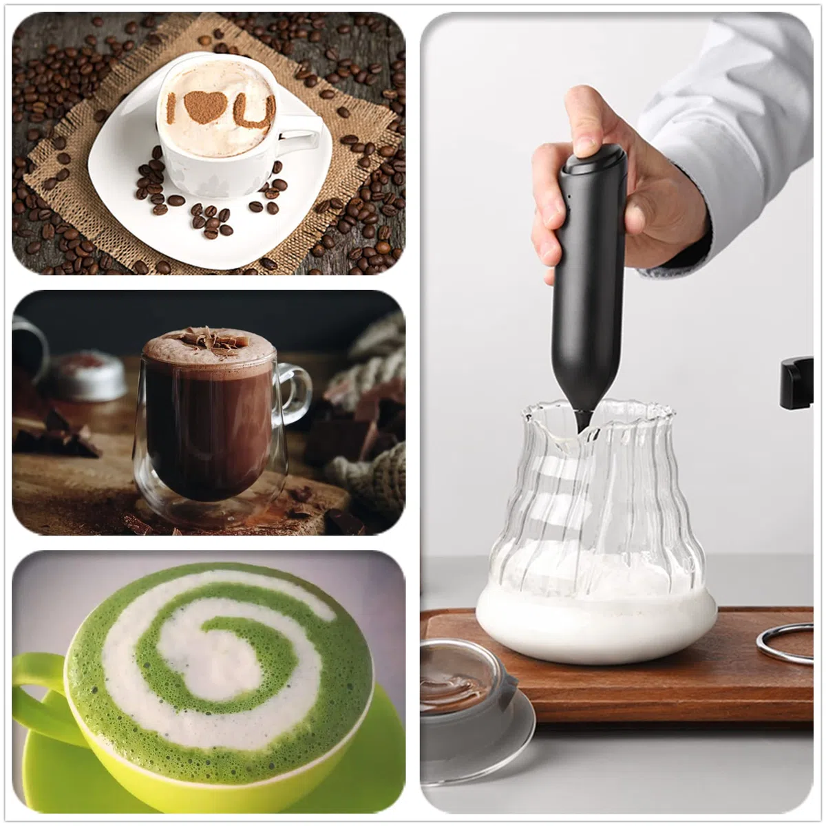 Montalatte Elettrico,Frullino Montalatte con Frusta in Acciaio INOX,USB Ricaricabile,Staffa per Montaggio a Parete 2 in 1,per Latte,Caffè,Latte,Cappuccino