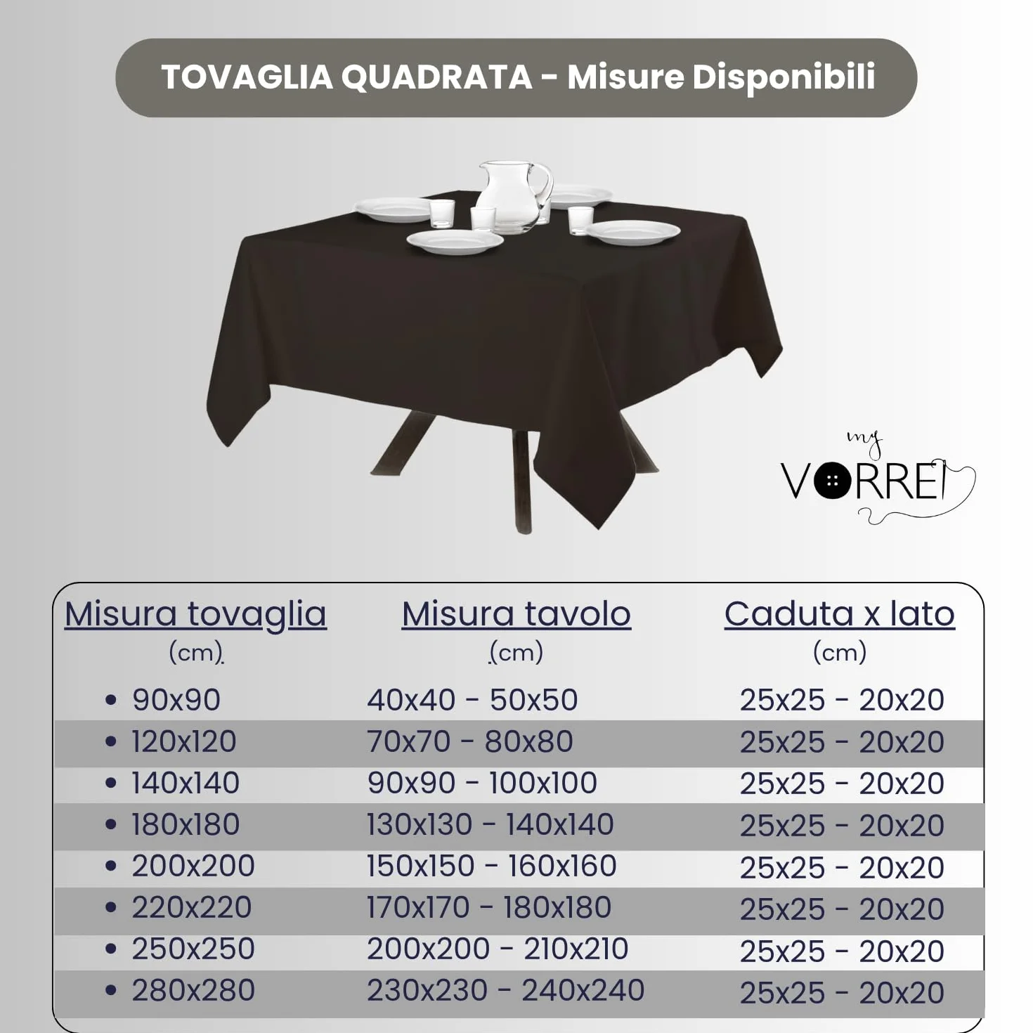 MyVorrei Tovaglia Tinta Unita Quadrata Cotone 100% cm 220x220