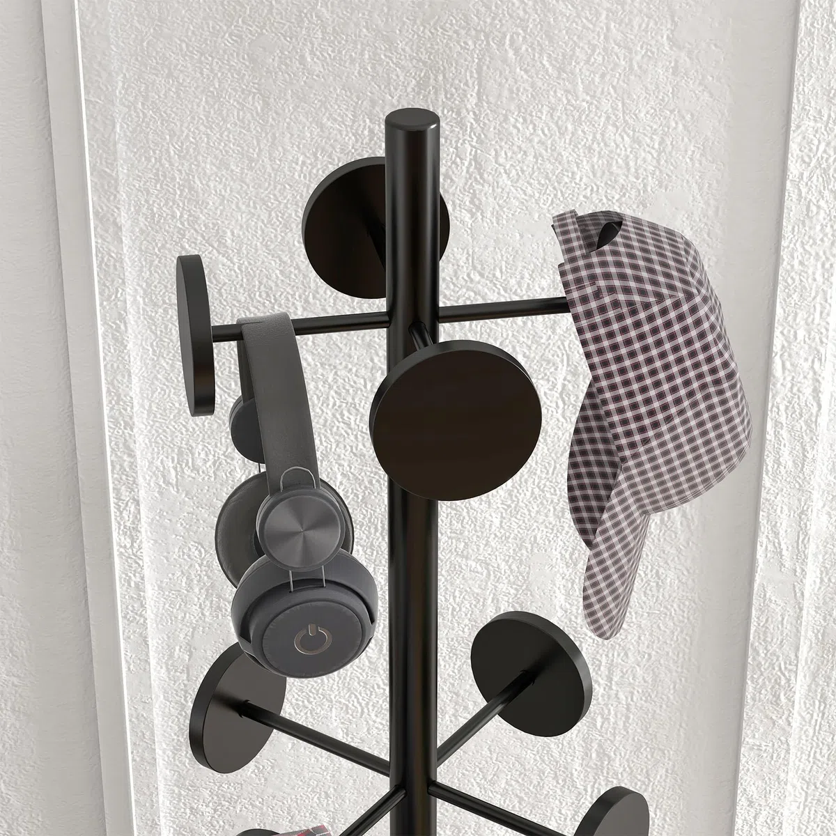 HOMCOM Appendiabiti da Terra con 8 Ganci in Metallo, Attaccapanni da Ingresso e Corridoio con Portaombrelli, Ø34 x 177cm, Nero