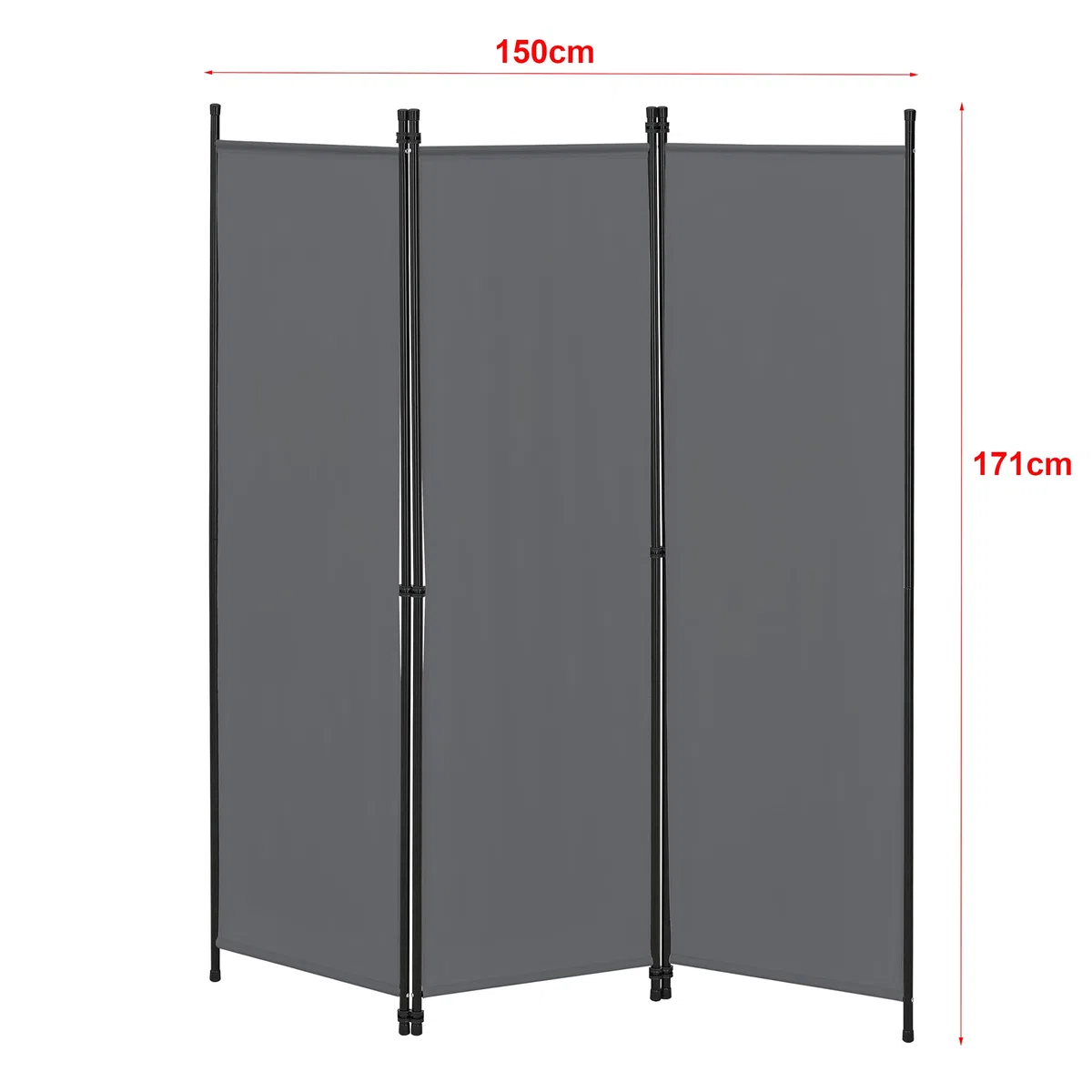[en.casa] Paravento a 3 Pannelli Separé con Struttura Pieghevole da Interno Muro Divisorio per Spogliatoio Camera da Letto Studio Medico Balcone Terrazza (LxA) 150x171 cm - Grigio Scuro