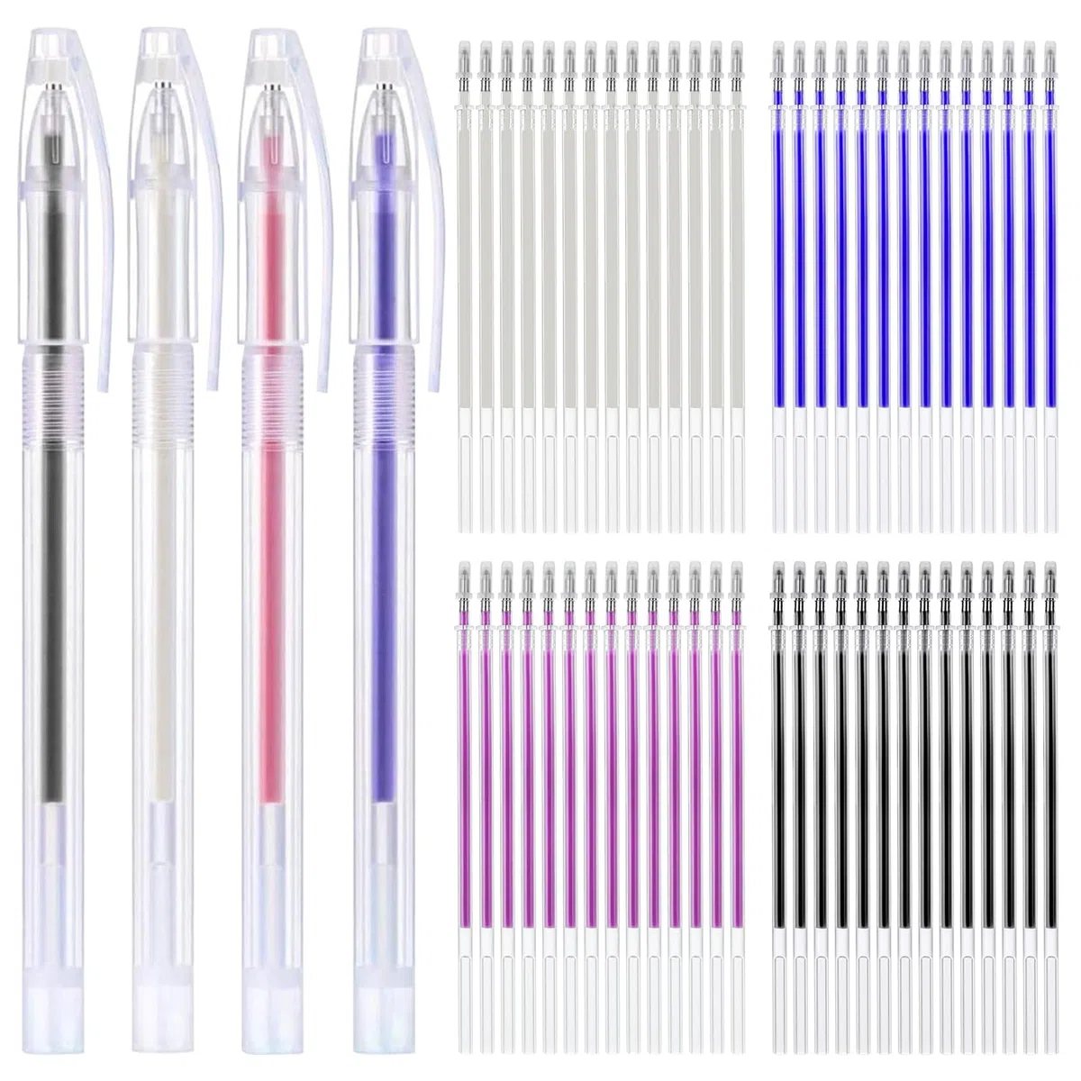 Penne Termiche cancellabili, Pennarello Per Tessuti Cancellabile a 4 Colori Con 60 Ricariche, Penna Per Tessuto per Quilting e Cucito, Sartoria, Cucito Personalizzato, Vari Colori di Tessuto
