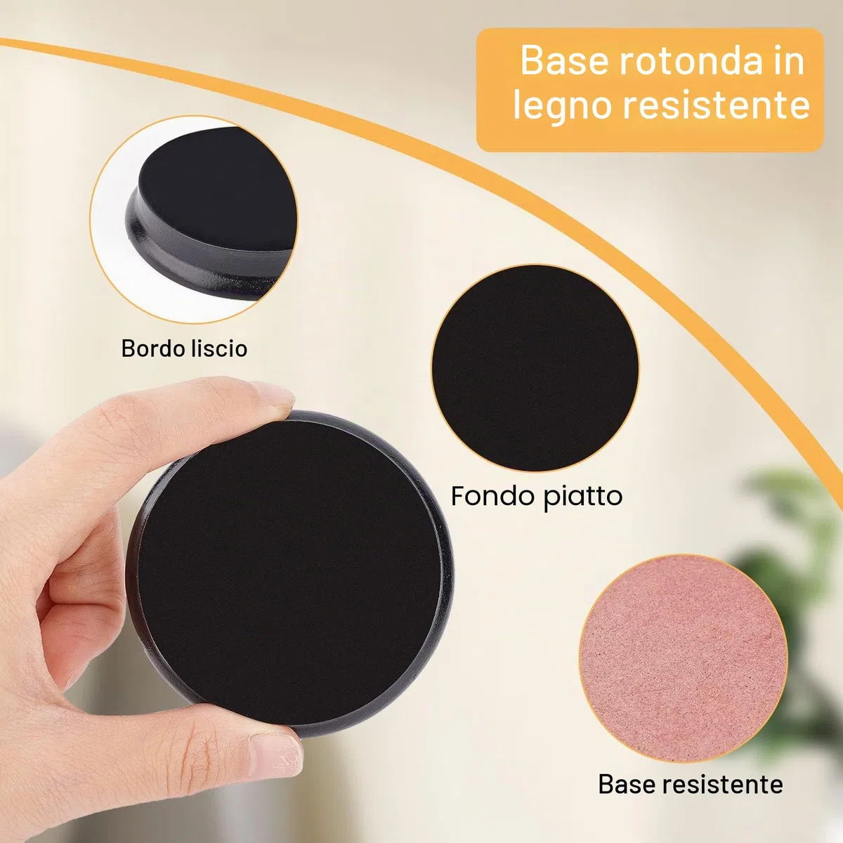 FINGERINSPIRE Set di 4 basi rotonde in legno (6,4 x 1,2 cm), superficie laccata nera, base piatta in legno per bambole, argille o ceramiche, supporto per fotografia