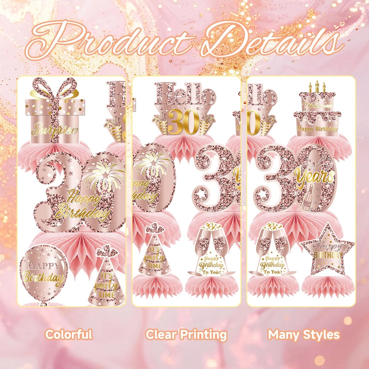 9 Pezzi Rosa Rosegold 30 Compleanno Alveare Centro Tavola Decorazione per Ragazze Felice 30 Compleanno Tavolo Deko Feste Accessori Centrotavola per Diciotto Anni