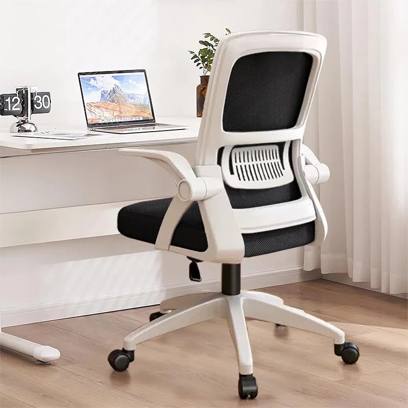 Sedia da Ufficio Ergonomica - Sedia Girevole in Rete Traspirante con Braccioli Ribaltabili e Supporto Lombare per Computer - Ufficio Domestico(Nero e Bianco)