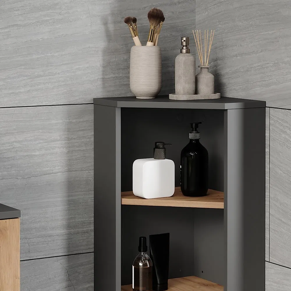 Vicco Mobiletto angolare Irma, Antracite/Rovere dorato, 33 x 81 cm 3 vani portaoggetti, per una conservazione salvaspazio negli angoli della stanza