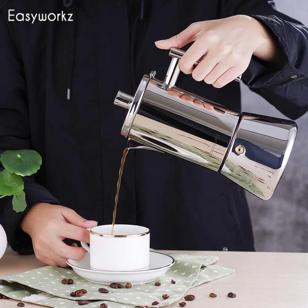 Easyworkz Diego Caffettiera Macchina per Espresso Italiana in Acciaio Inox 4 Tazze,200 ml, per fornello