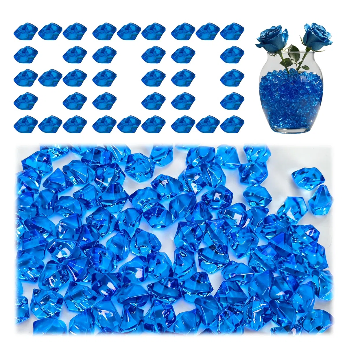 800 gemme di ghiaccio in acrilico blu finto ghiaccio in acrilico gemme di ghiaccio per vasi, feste, decorazioni da scrivania, artigianato